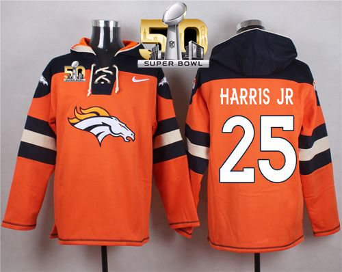 Nike Broncos #25 Chris Harris Jr Orange Super Bowl 50 Player Pullover NFL Hoodie - Click Image to Close